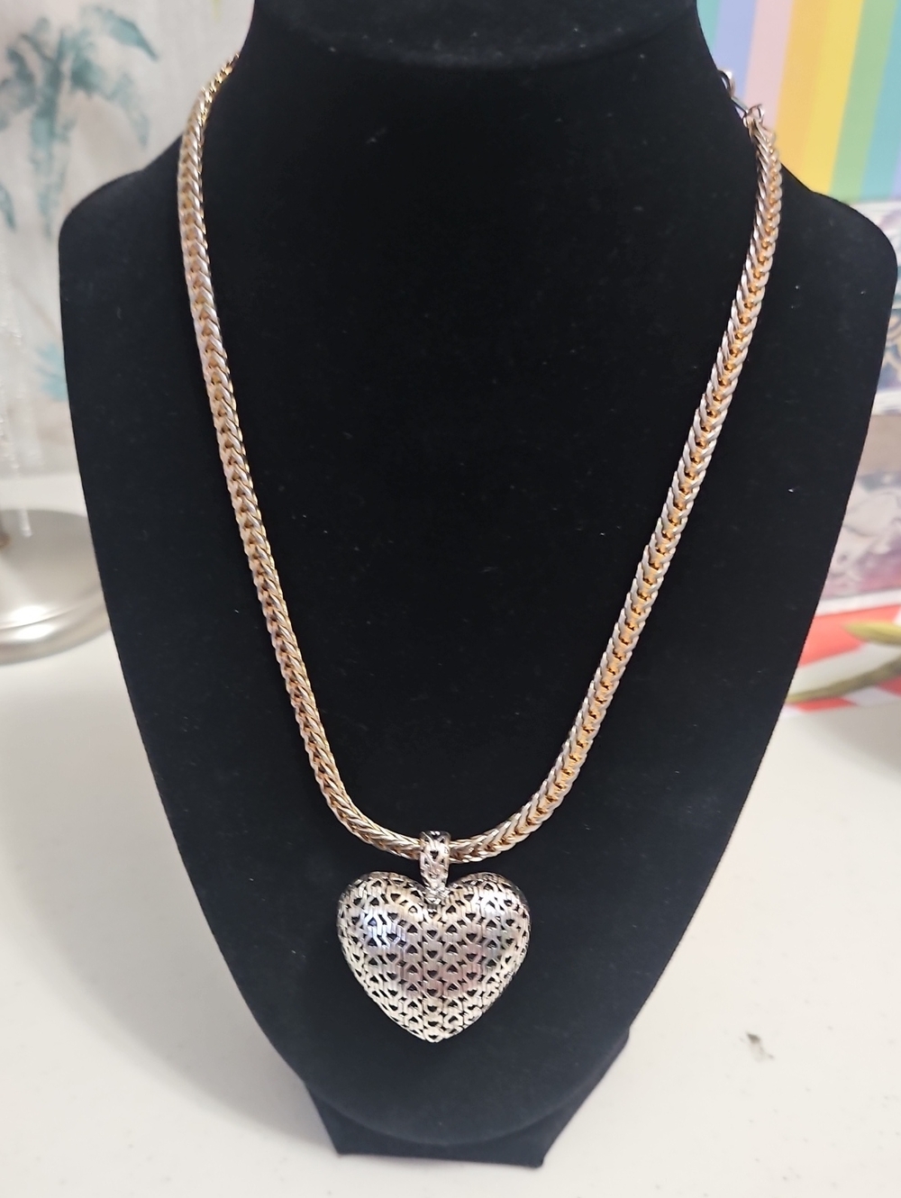 Brighton Senora Bold Heart Silver Plated  Reversable With Two Tone Chain Basic